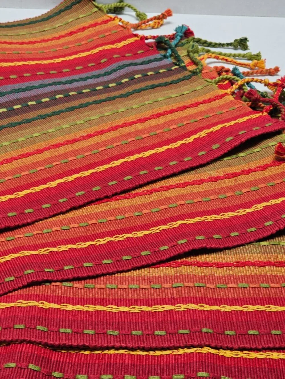 4 Lot Bundle Pier 1 Stripped Fringed Placemats Southwest Boho Warm Colors